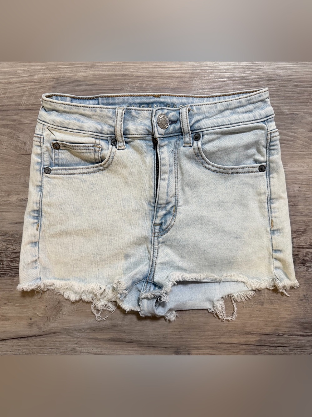 American Eagle Tomgirl Shortie Shorts Denim Cutoff Blue Ripped Womens 2 OffWhite